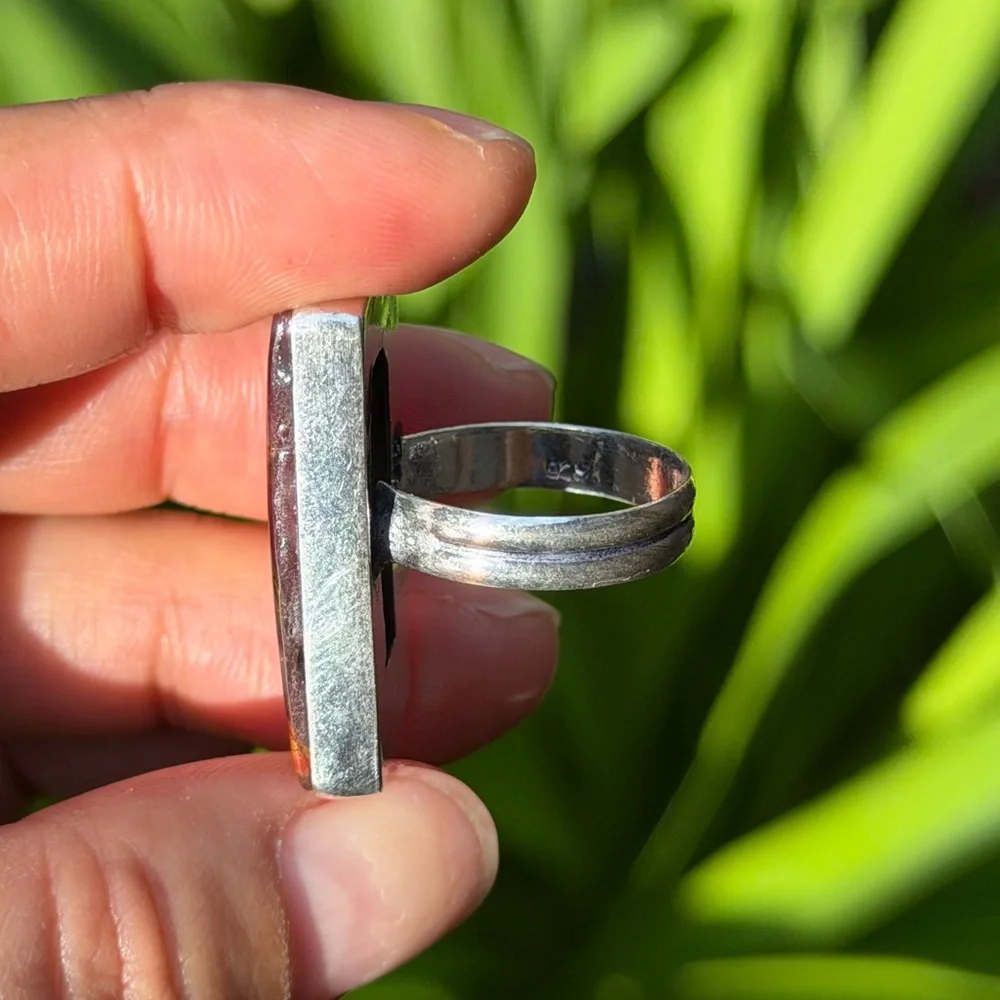 Size 8 925 silver plated red mookaite ring with pyrite 0501‎